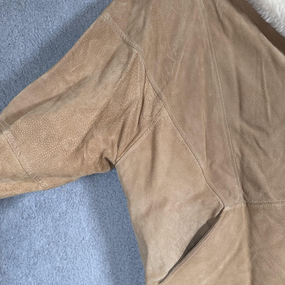 Boundary Waters Coat Womens Large Tan Suede Leather Faux Shearling Shawl Collar - Picture 12 of 16